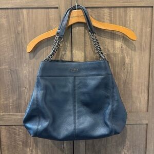 Coach Lexi Leather Purse Chain Shoulder Bag Metallic Navy Blue Handbag F22209